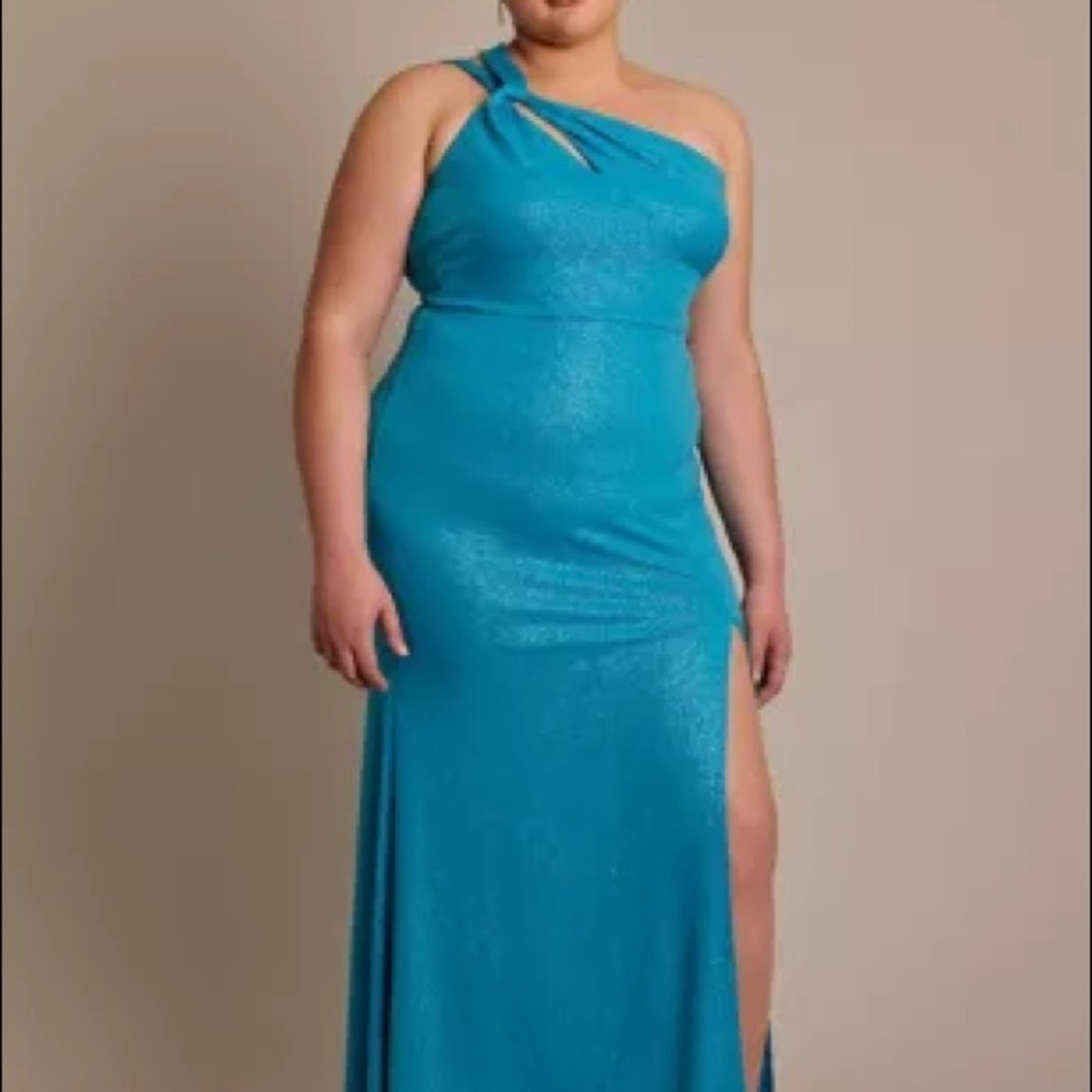 David’s Bridal One Shoulder Light Blue Glitter Dress